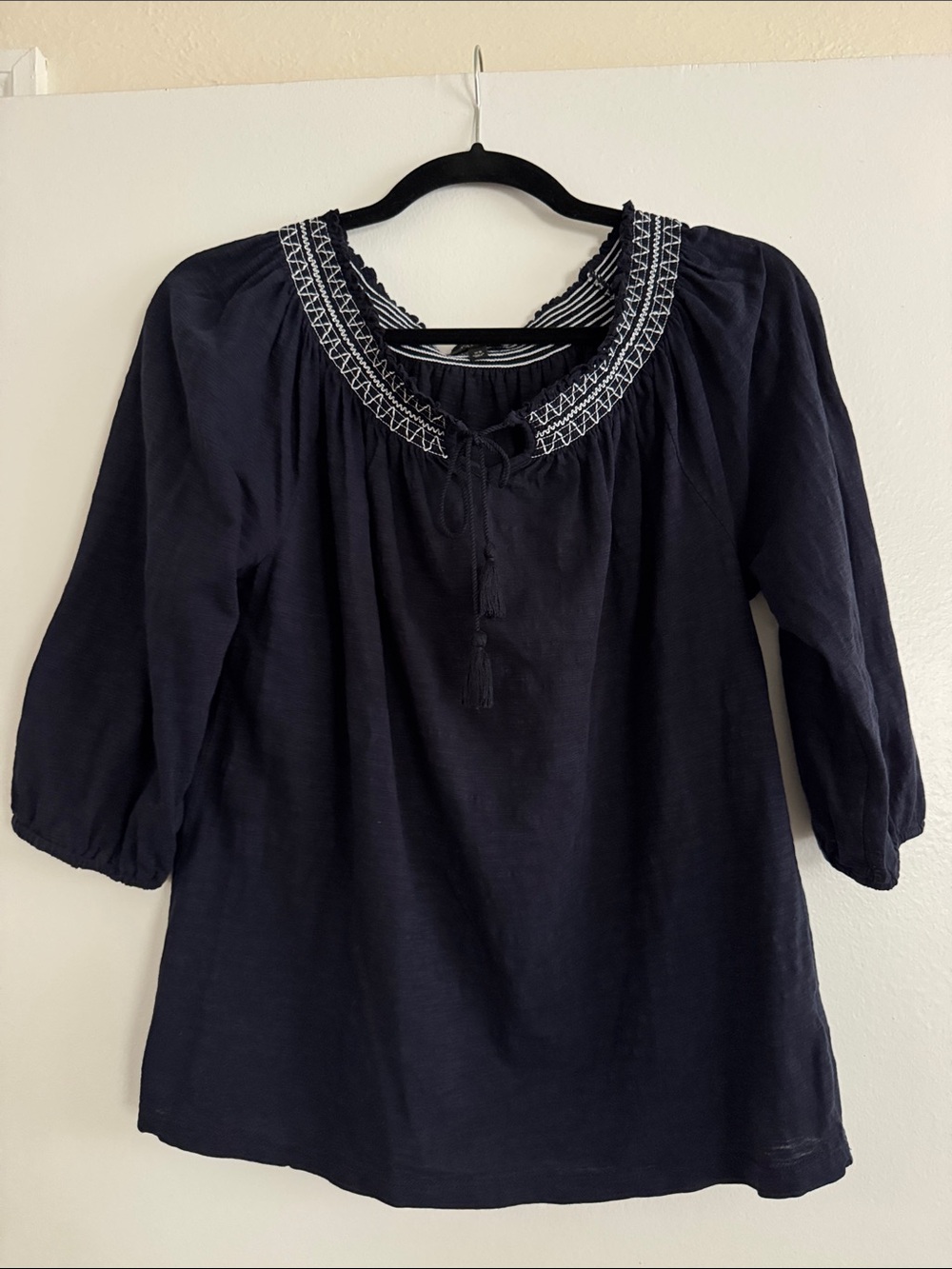 Navy Blue Talbots Top with Tassel Tie